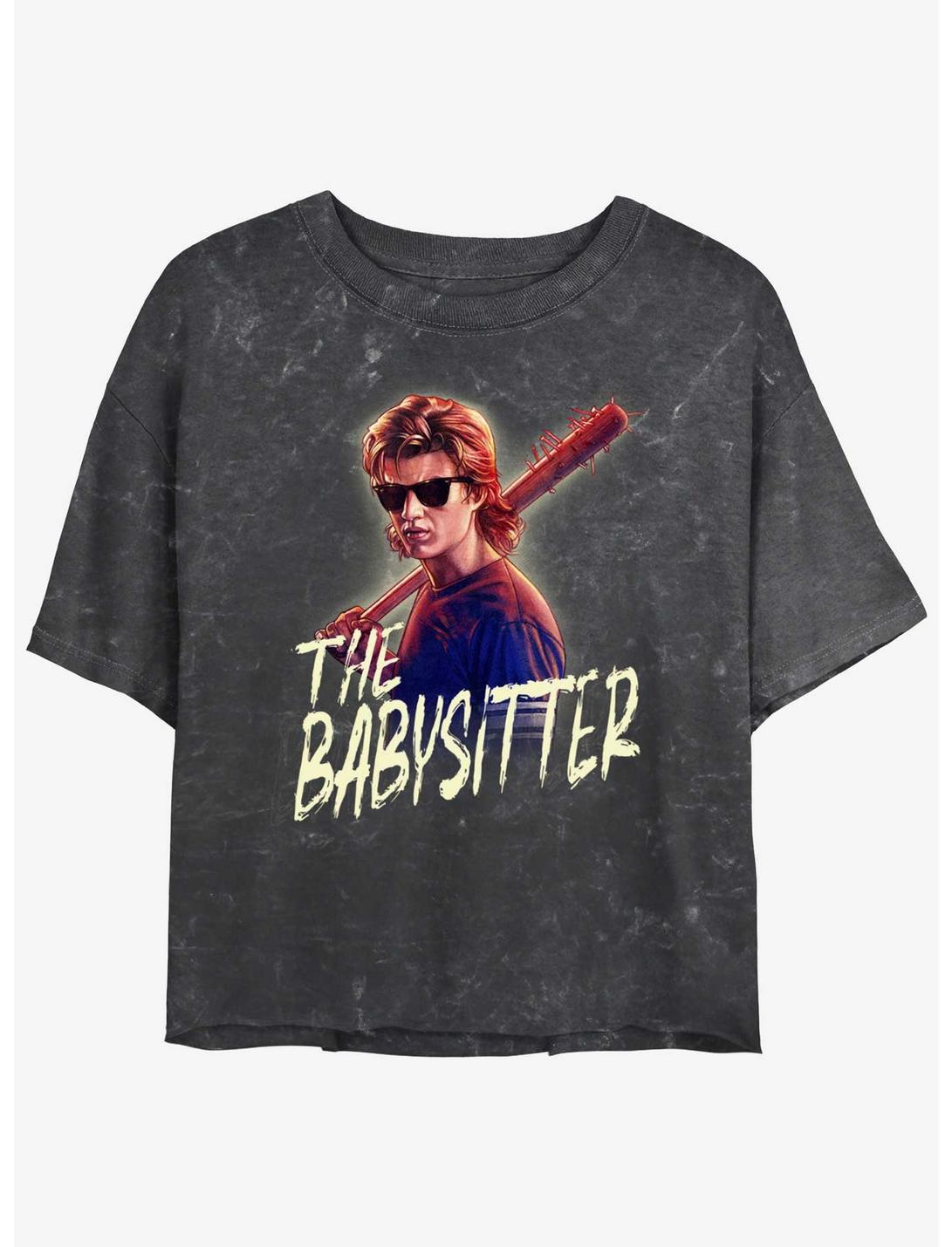 Stranger Things Steve The Babysitter Mineral Wash Womens Crop T-Shirt, BLACK, hi-res