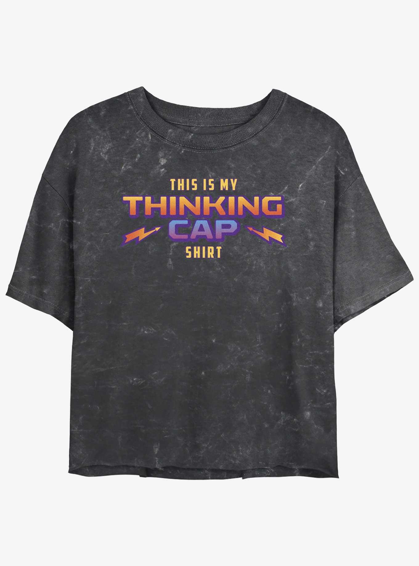 Stranger Things Thinking Cap Mineral Wash Womens Crop T-Shirt, BLACK, hi-res