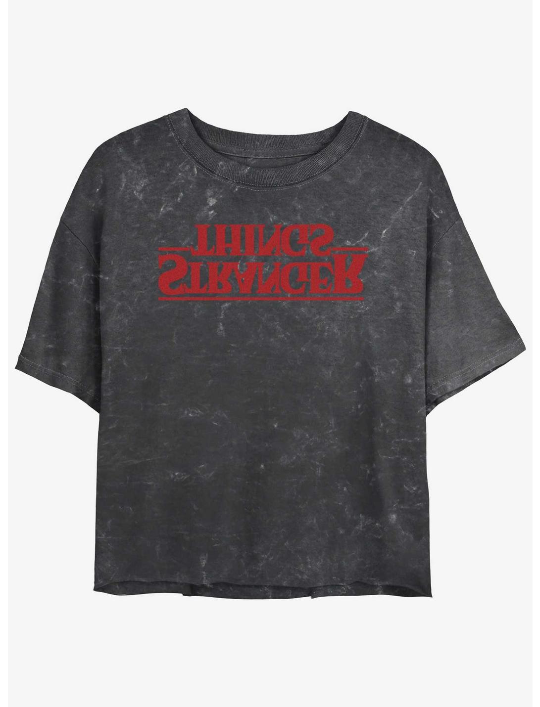 Stranger Things Upside Down Logo Mineral Wash Womens Crop T-Shirt, BLACK, hi-res