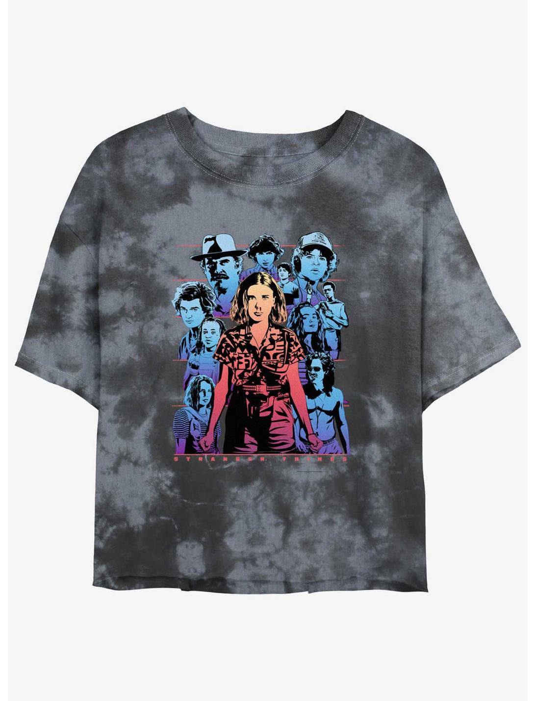 Stranger Things Eleven & Group Tie-Dye Womens Crop T-Shirt, BLKCHAR, hi-res