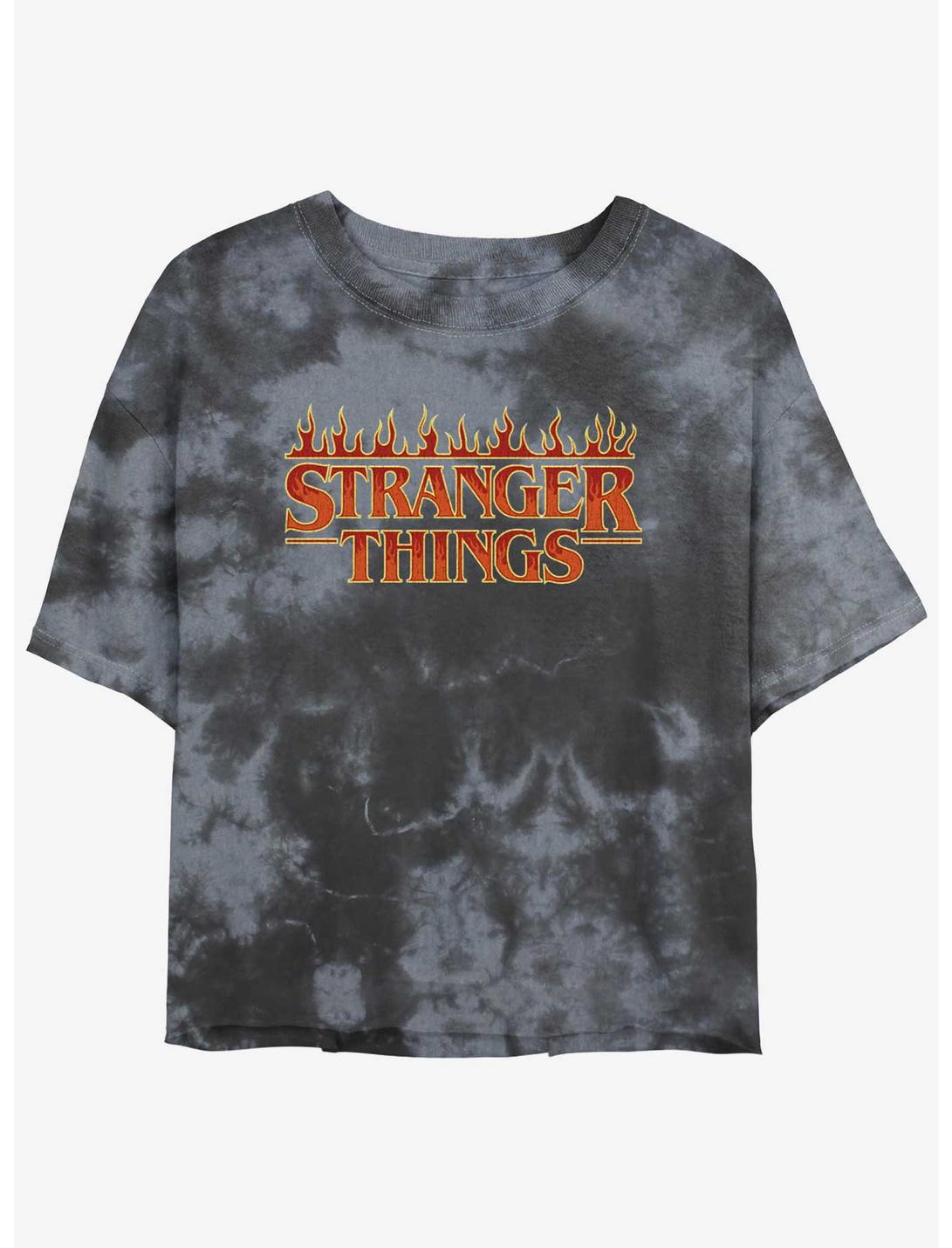 Stranger Things Fire Logo Tie-Dye Womens Crop T-Shirt, BLKCHAR, hi-res