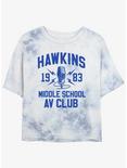 Stranger Things Hawkins AV Club Tie-Dye Womens Crop T-Shirt, WHITEBLUE, hi-res