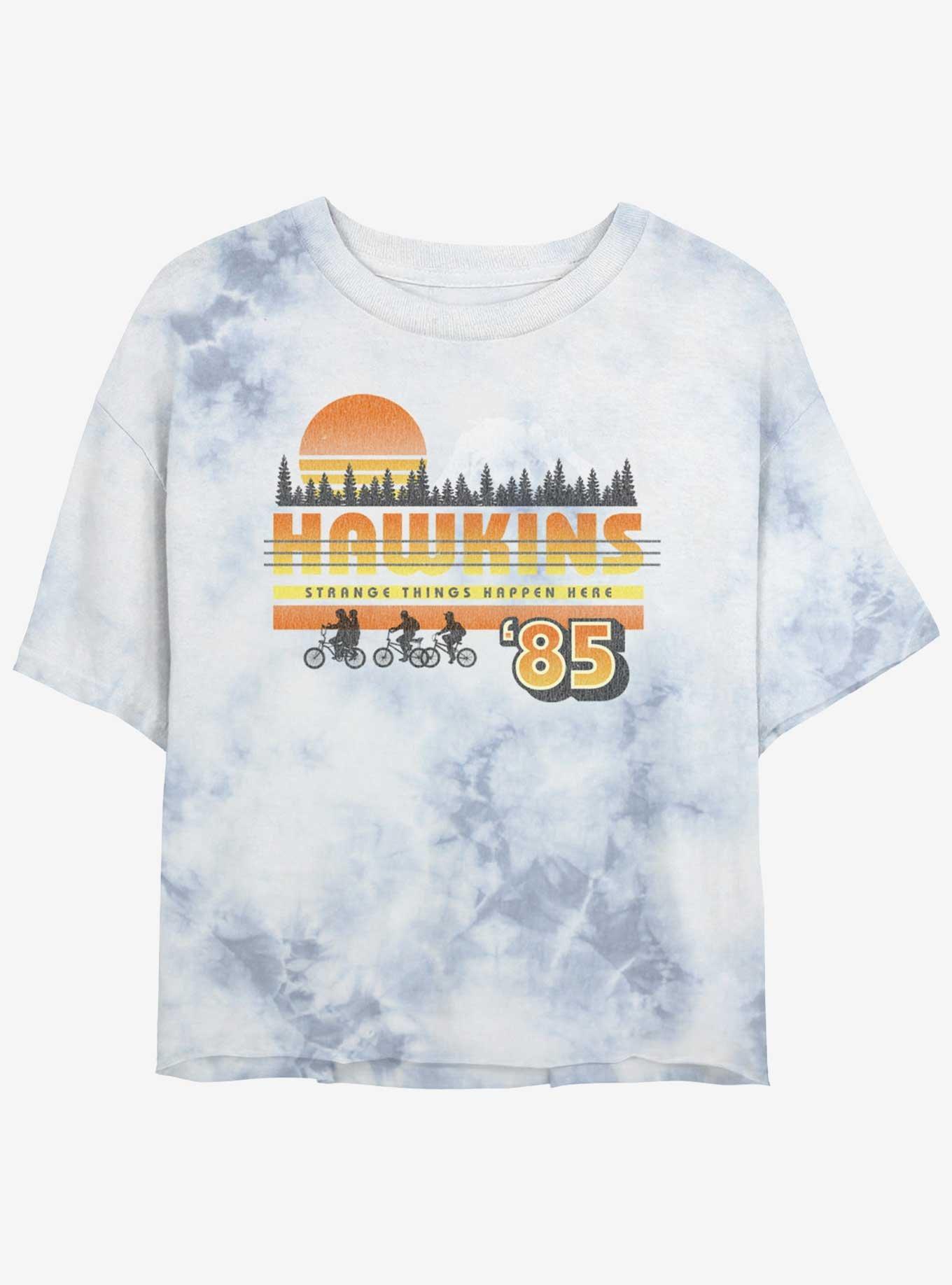 Stranger Things Hawkins Vintage Sunset Tie-Dye Womens Crop T-Shirt, , hi-res
