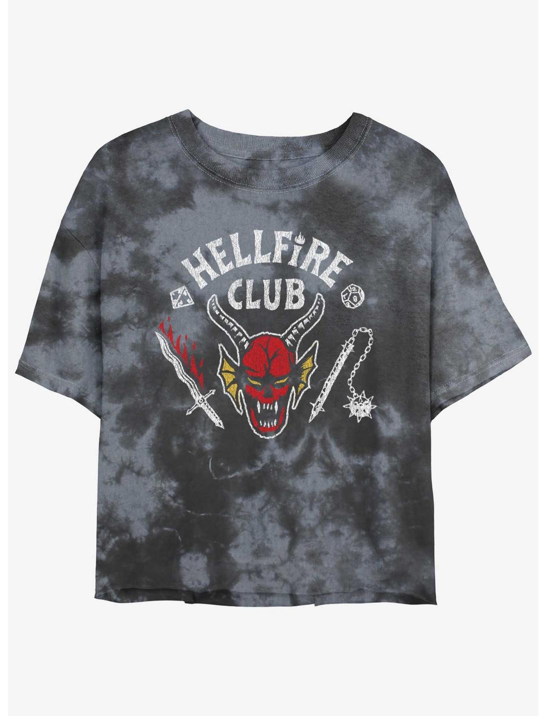 Stranger Things Hellfire Club Tie-Dye Womens Crop T-Shirt, BLKCHAR, hi-res