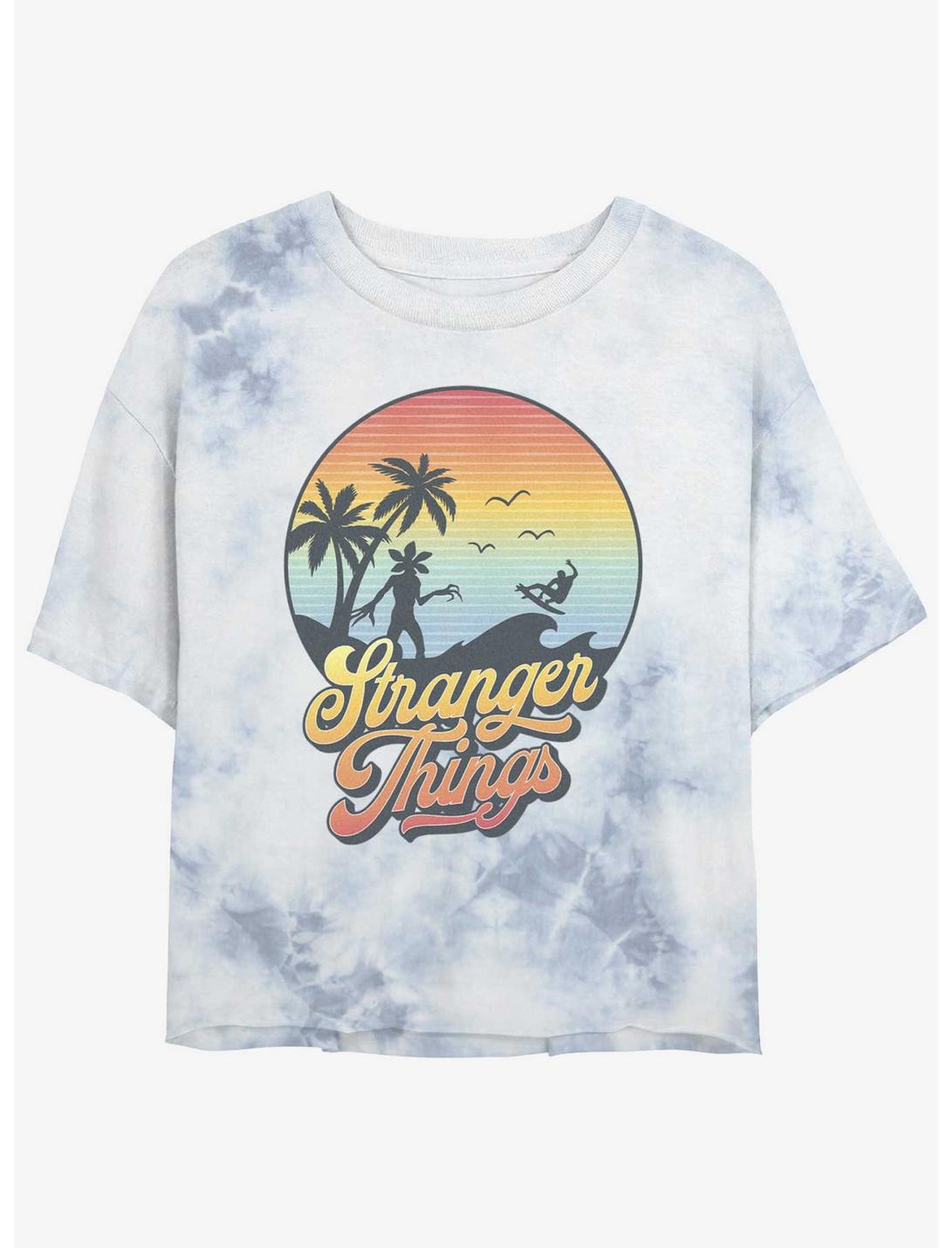 Stranger Things Retro Sun Tie-Dye Womens Crop T-Shirt, WHITEBLUE, hi-res