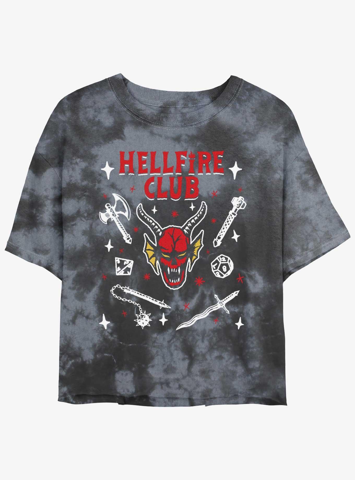 Stranger Things Textbook Hellfire Club Tie-Dye Womens Crop T-Shirt, , hi-res