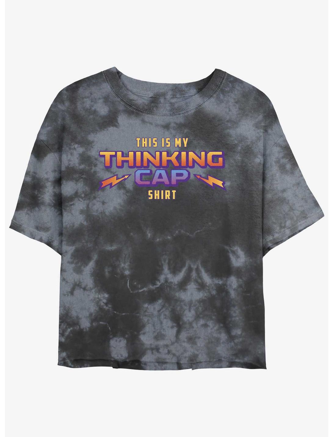 Stranger Things Thinking Cap Tie-Dye Womens Crop T-Shirt, BLKCHAR, hi-res