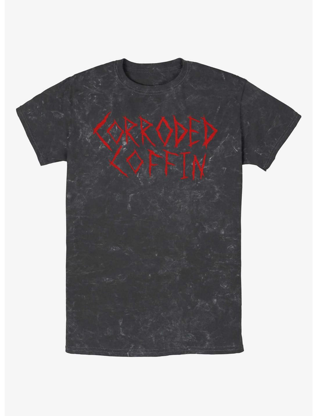 Stranger Things Eddie Munson Corroded Coffin Mineral Wash T-Shirt, BLACK, hi-res