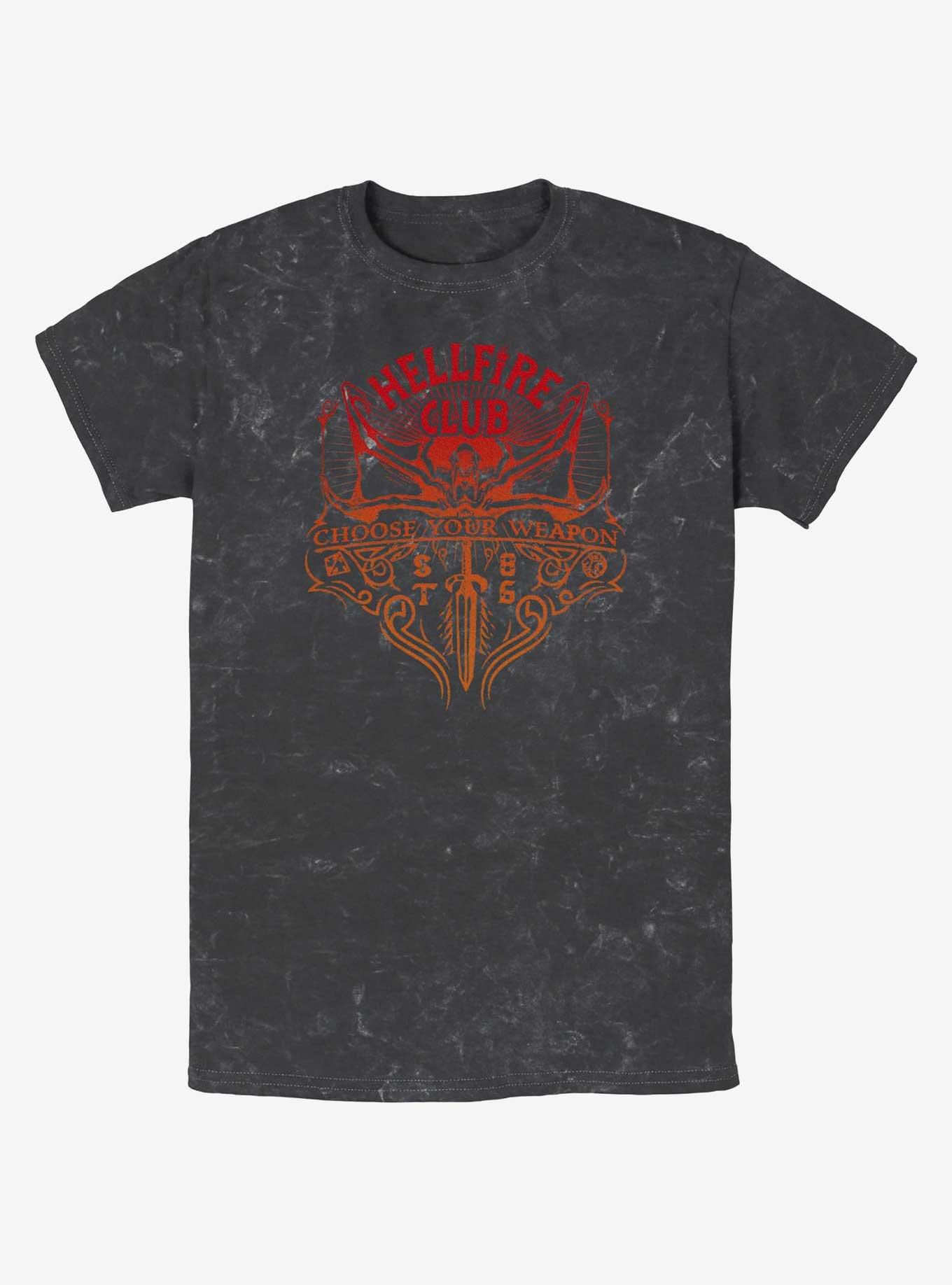 Stranger Things Hellfire Club Weapon Mineral Wash T-Shirt, BLACK, hi-res