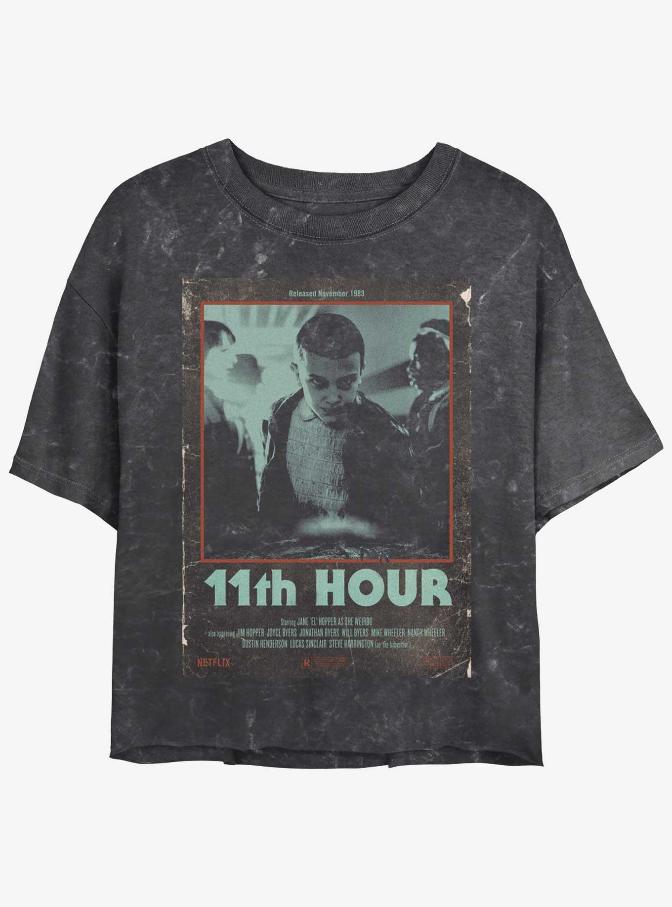 Stranger Things 11th Hour Mineral Wash Womens Crop T-Shirt, BLACK, hi-res