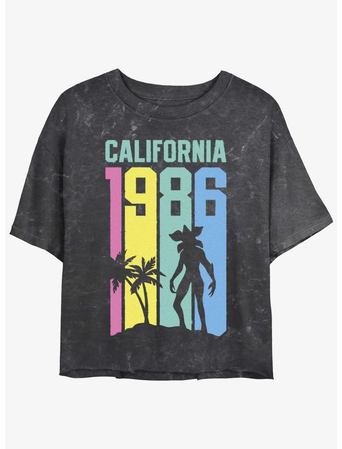 Stranger Things California Demogorgon Mineral Wash Womens Crop T-Shirt, BLACK, hi-res