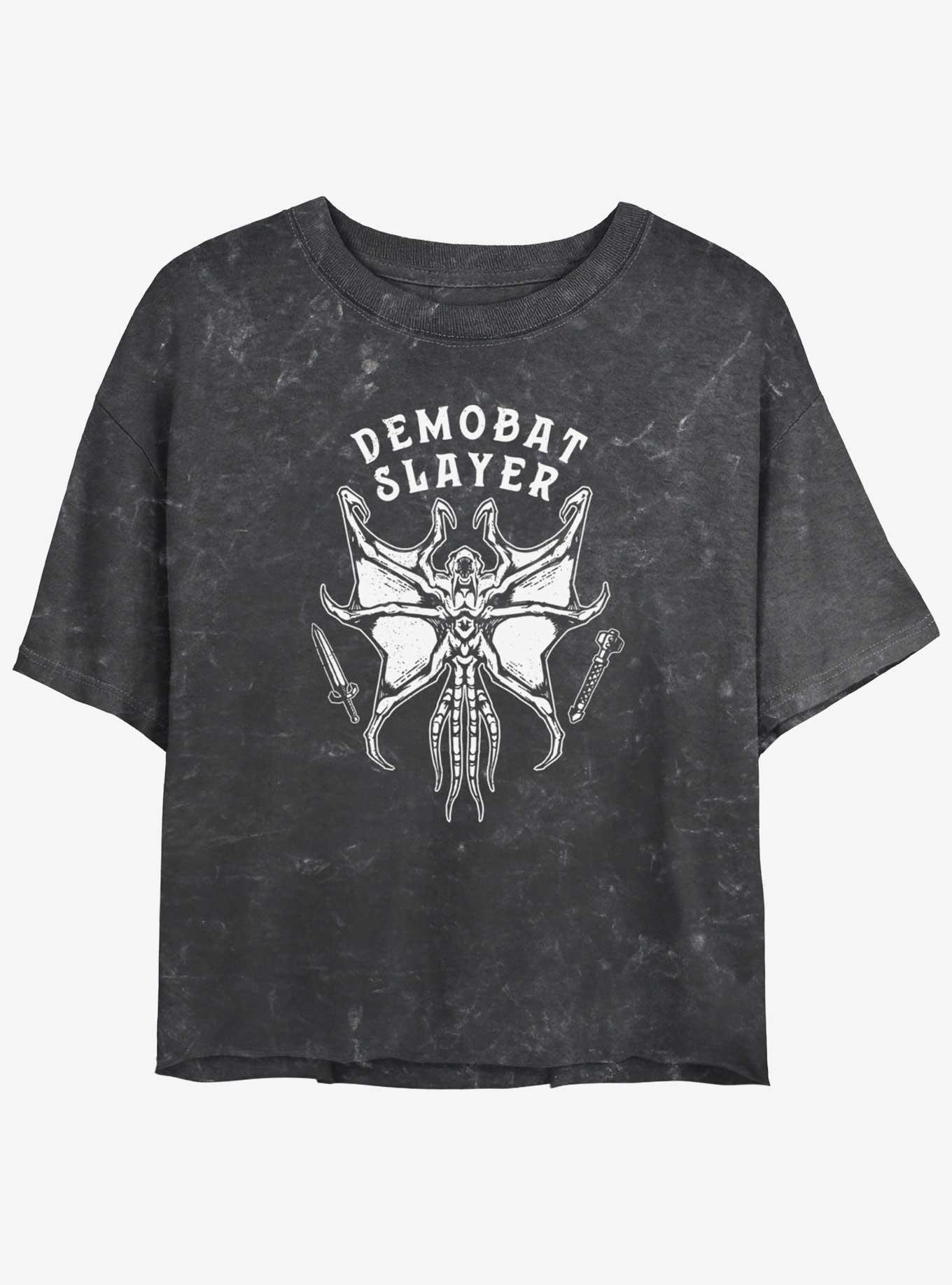 Stranger Things Demobat Slayer Mineral Wash Womens Crop T-Shirt, BLACK, hi-res