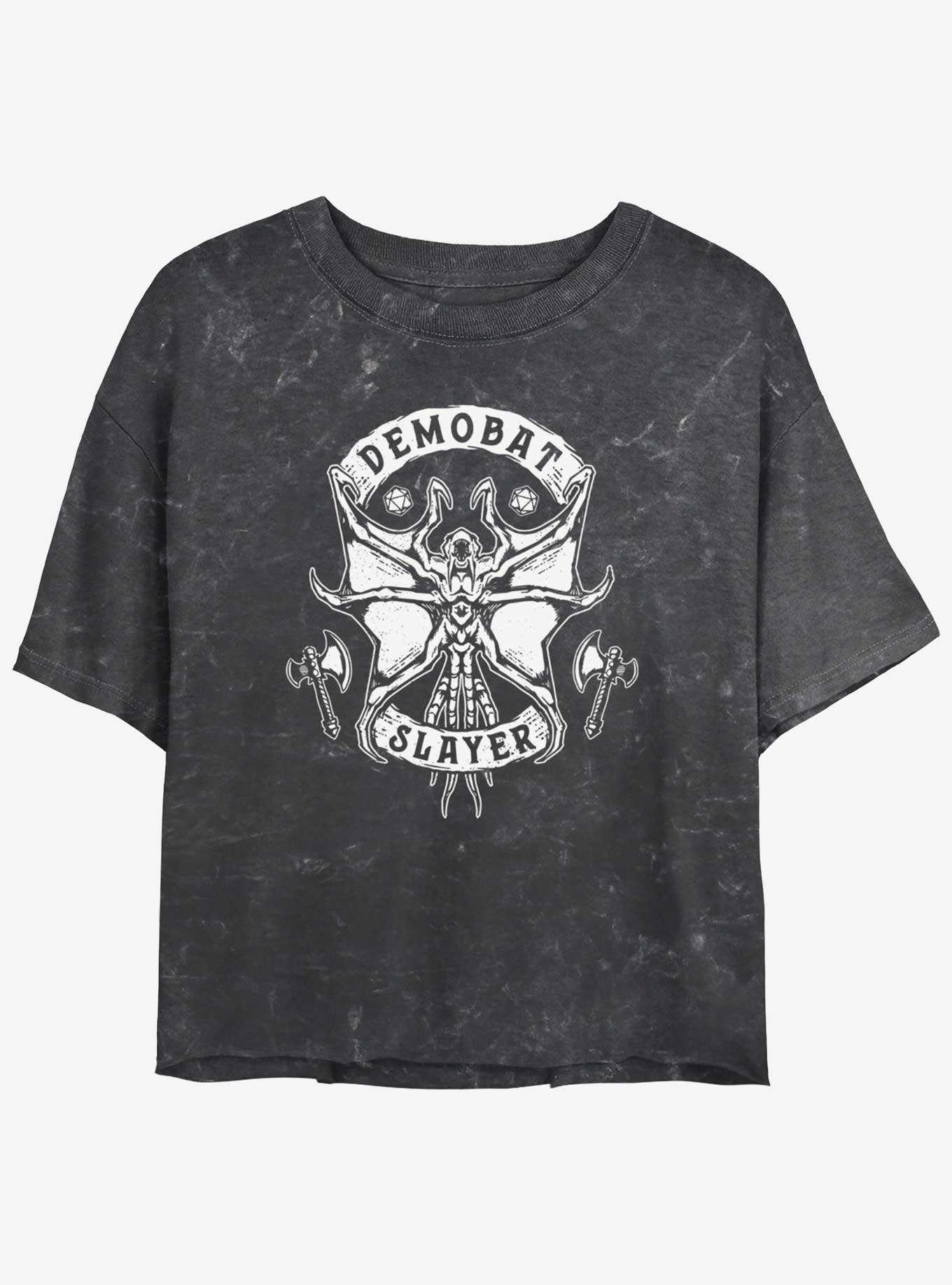 Stranger Things Demobat Slayer Emblem Mineral Wash Womens Crop T-Shirt, , hi-res