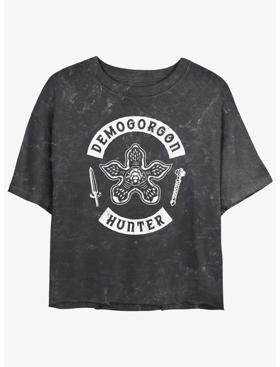 Stranger Things Demogorgon Head Hunter Mineral Wash Womens Crop T-Shirt, BLACK, hi-res