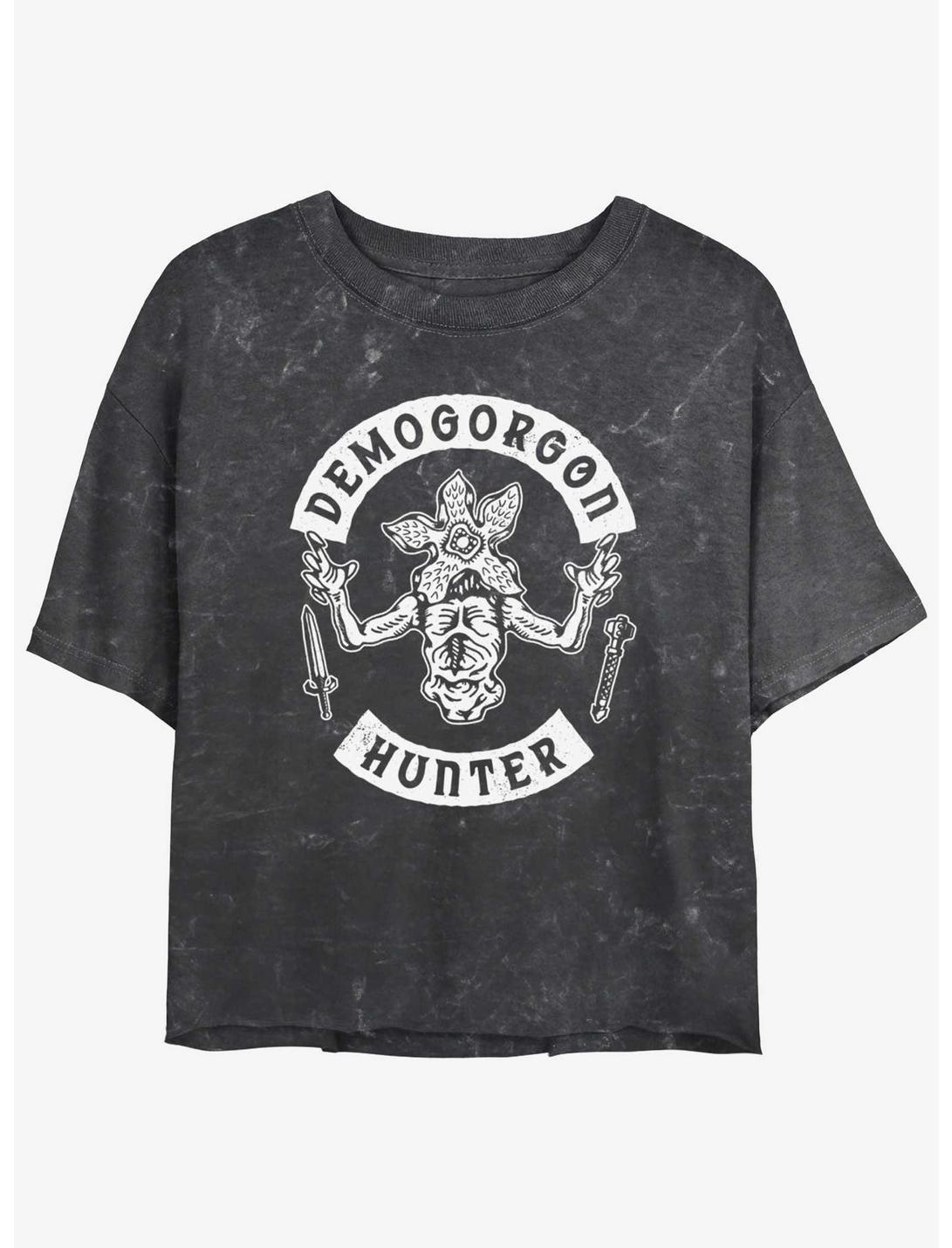 Stranger Things Demogorgon Hunter Mineral Wash Womens Crop T-Shirt, BLACK, hi-res