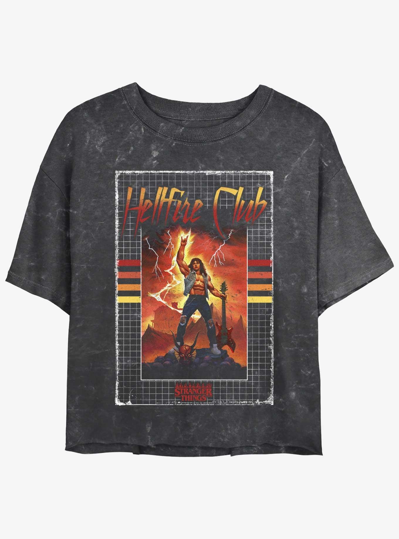 Stranger Things Eddie Munson Hellfire Club VHS Mineral Wash Womens Crop T-Shirt, , hi-res