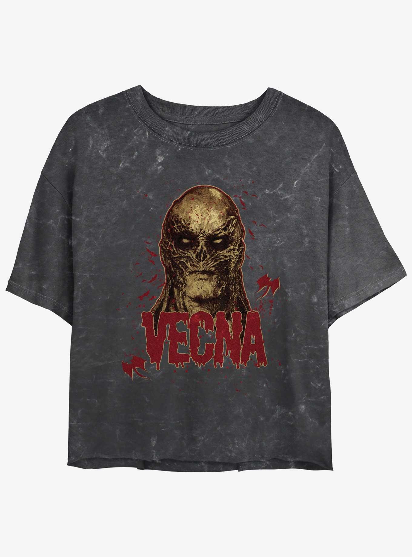 Stranger Things Gritty Vecna Mineral Wash Womens Crop T-Shirt, BLACK, hi-res