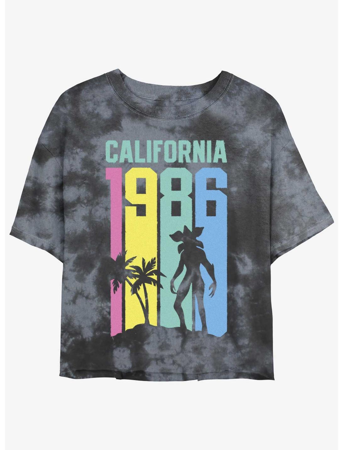 Stranger Things California Demogorgon Tie-Dye Womens Crop T-Shirt, BLKCHAR, hi-res