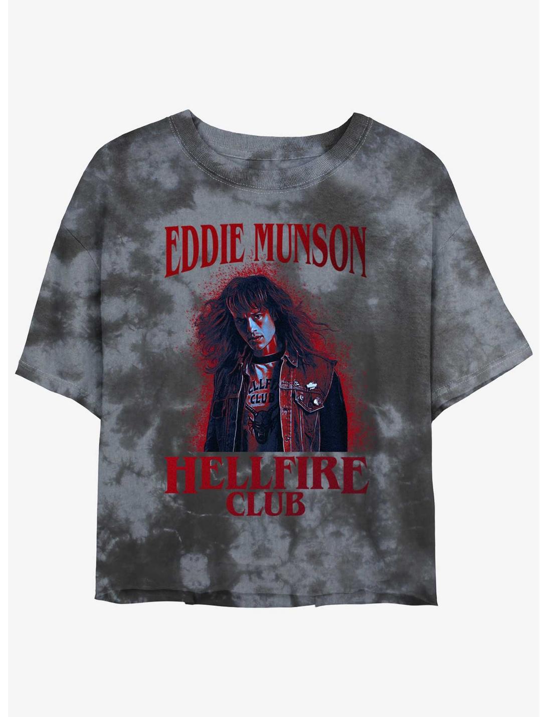 Stranger Things Eddie Munson Hellfire Club Portrait Tie-Dye Womens Crop T-Shirt, BLKCHAR, hi-res