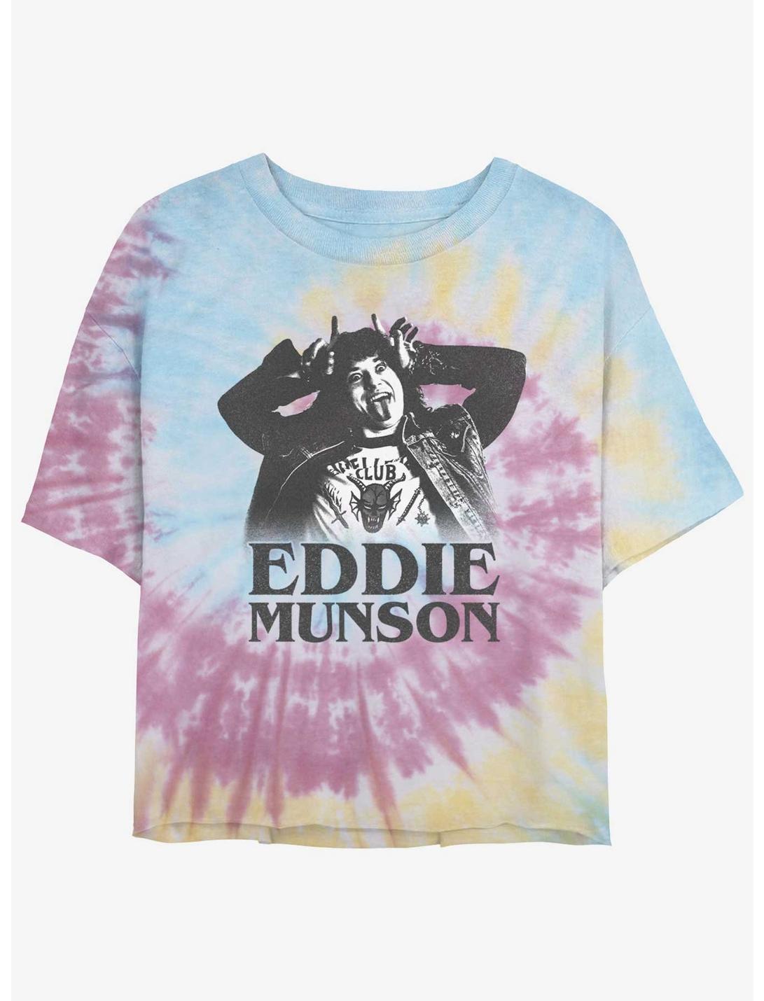 Stranger Things Eddie Munson Horns Tie-Dye Womens Crop T-Shirt, BLUPNKLY, hi-res