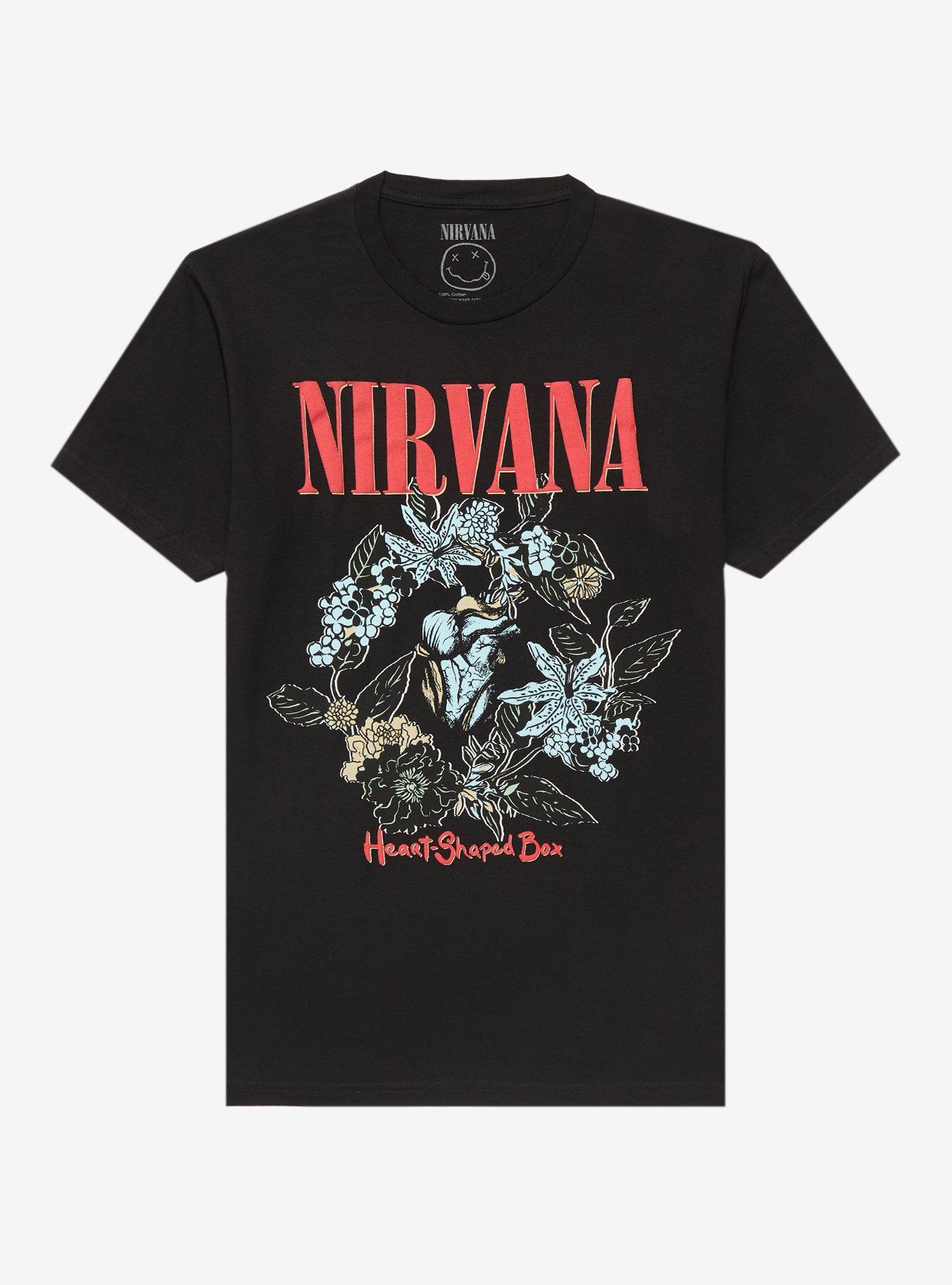Nirvana Heart-Shaped Box Heart Flowers Boyfriend Fit Girls T-Shirt, BLACK, hi-res