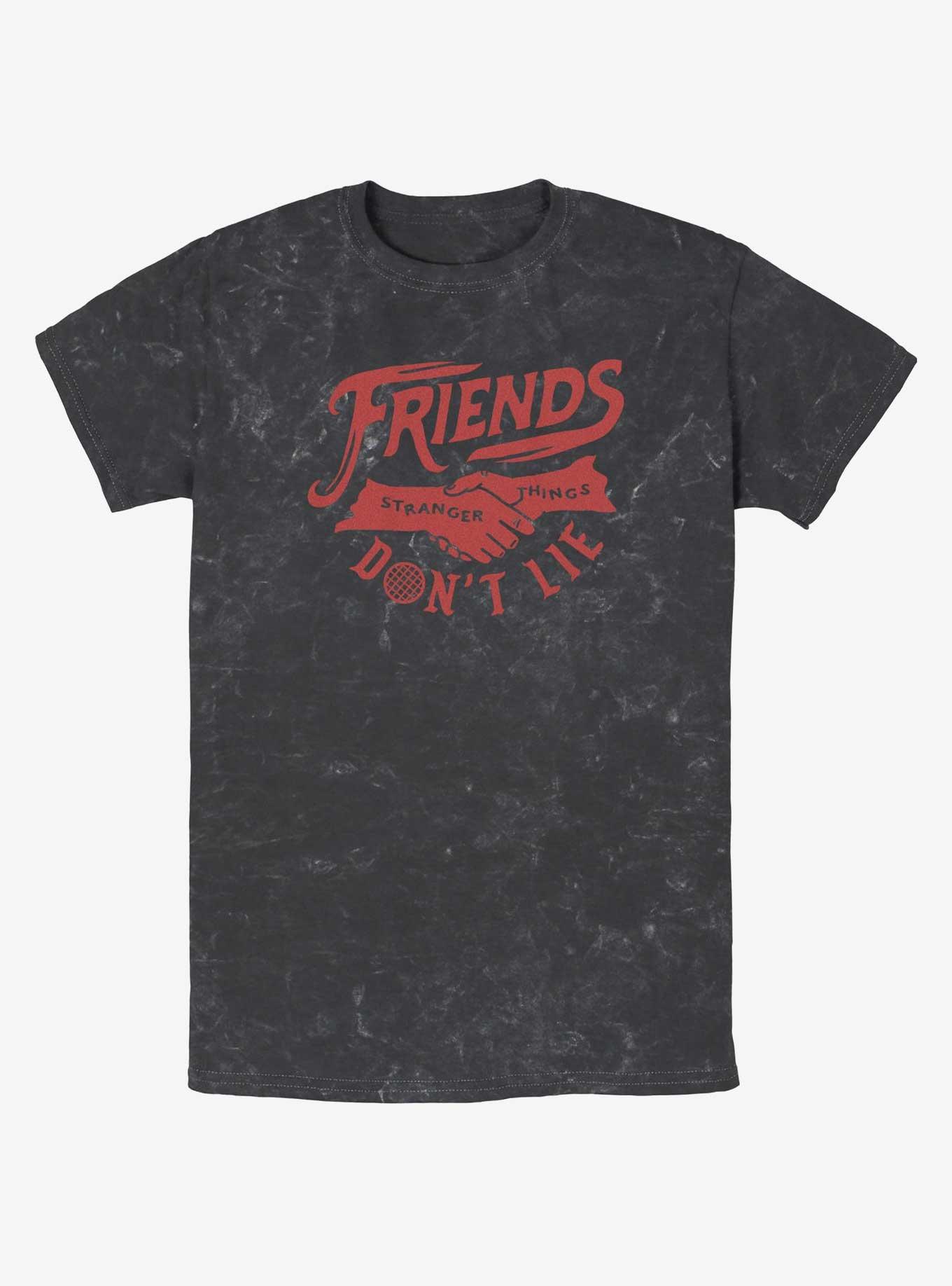 Stranger Things Friends Don't Lie Mineral Wash T-Shirt, BLACK, hi-res view 1
