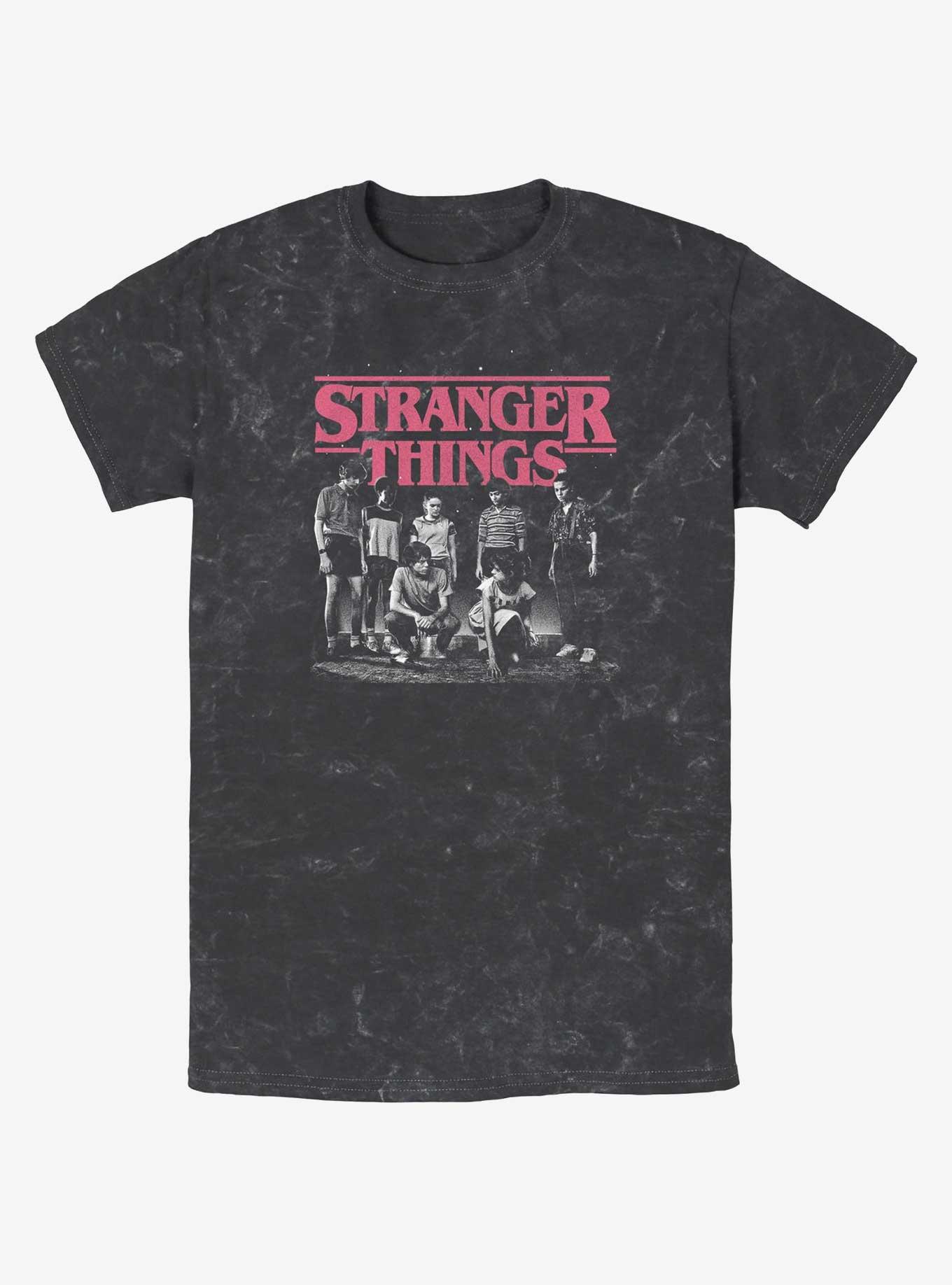 Stranger Things Group Meeting Mineral Wash T-Shirt, BLACK, hi-res