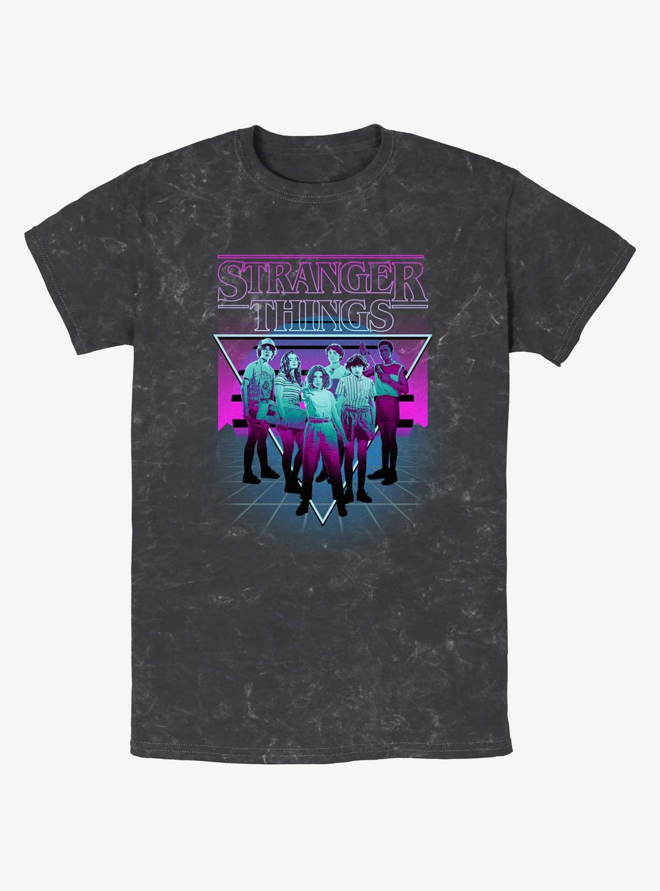 Stranger Things Neon Group Mineral Wash T-Shirt, BLACK, hi-res