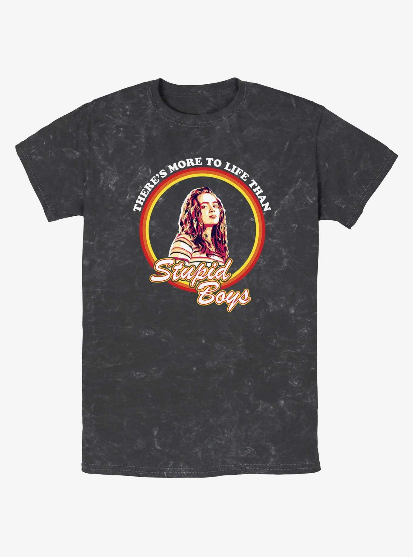 Stranger Things Stupid Boys Mineral Wash T-Shirt, BLACK, hi-res view 1