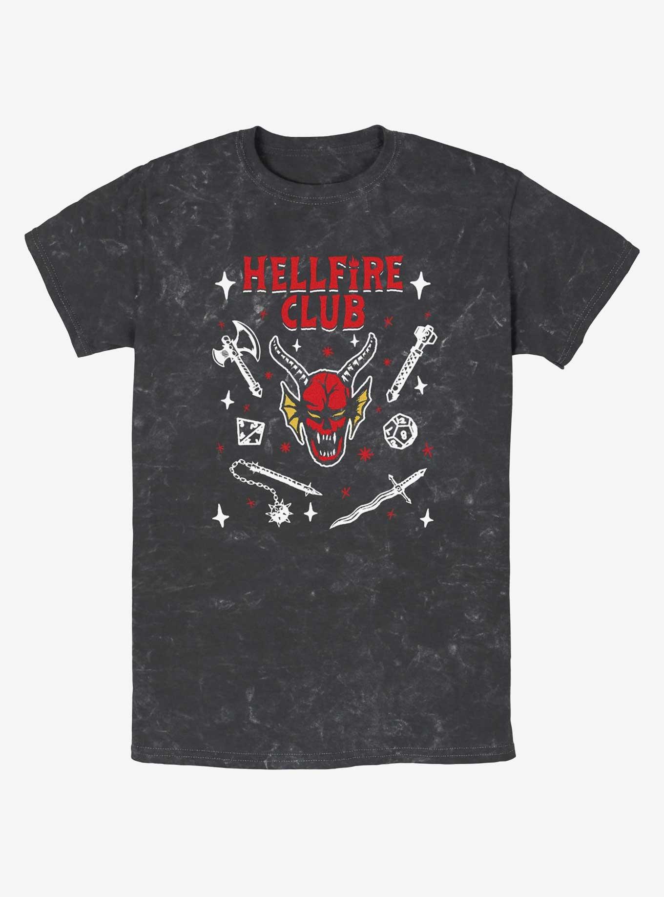 Stranger Things Textbook Hellfire Club Mineral Wash T-Shirt, BLACK, hi-res