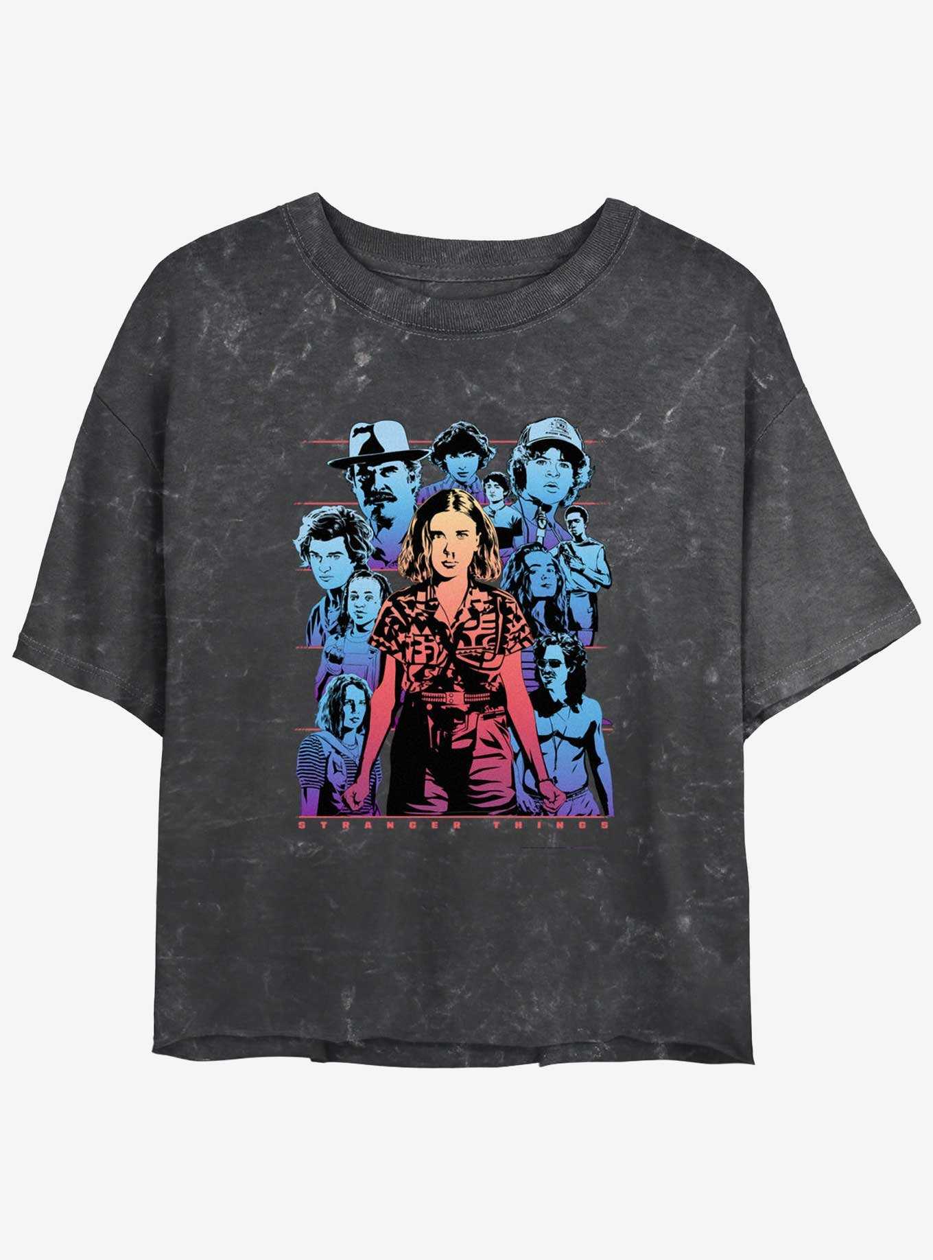 Stranger Things Eleven & Group Mineral Wash Womens Crop T-Shirt, , hi-res