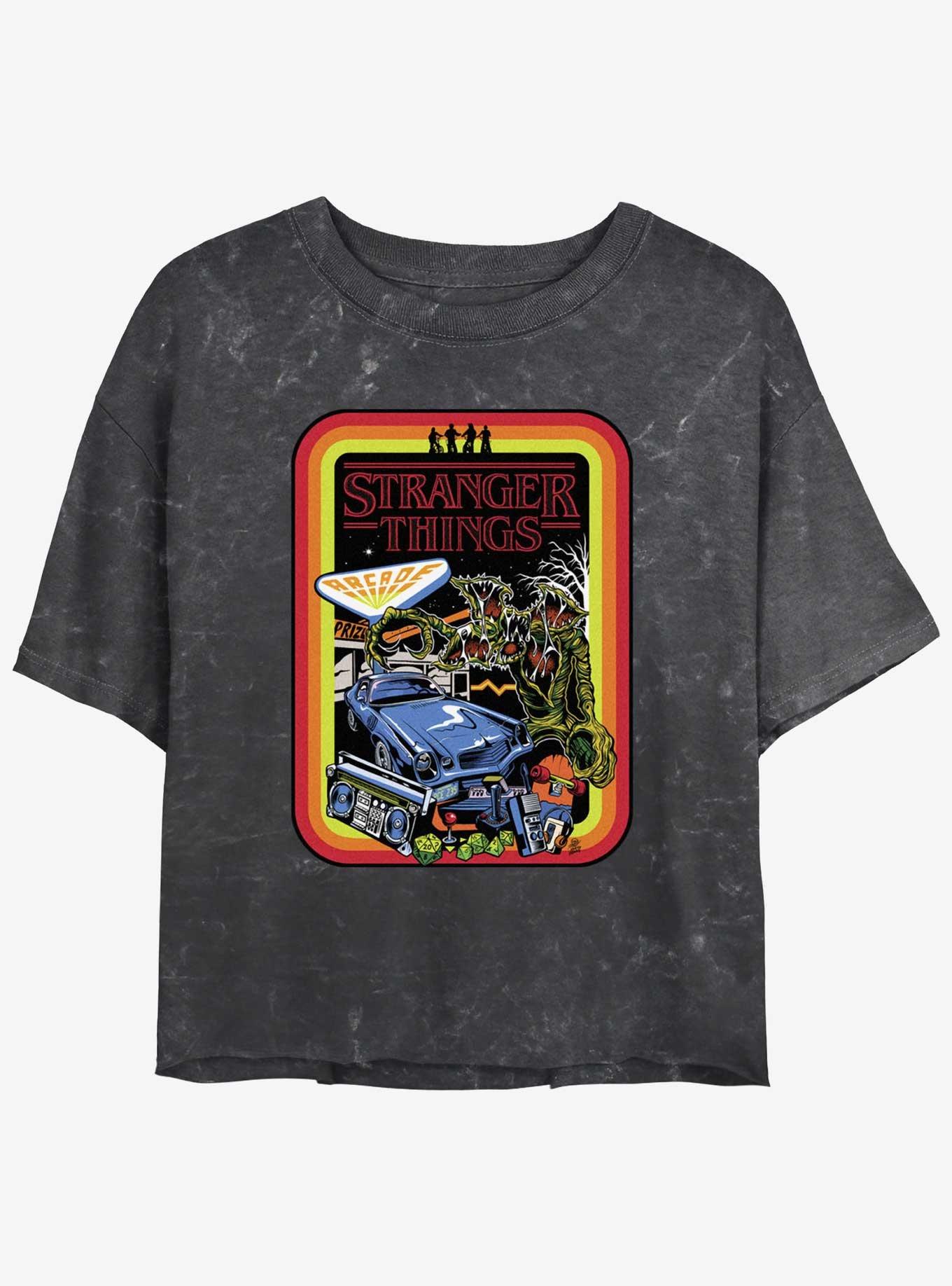 Stranger Things Retro Poster Mineral Wash Womens Crop T-Shirt, BLACK, hi-res