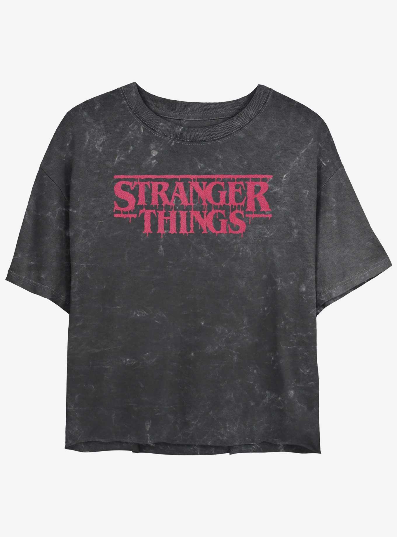 Stranger Things Spooky Logo Mineral Wash Womens Crop T-Shirt, BLACK, hi-res
