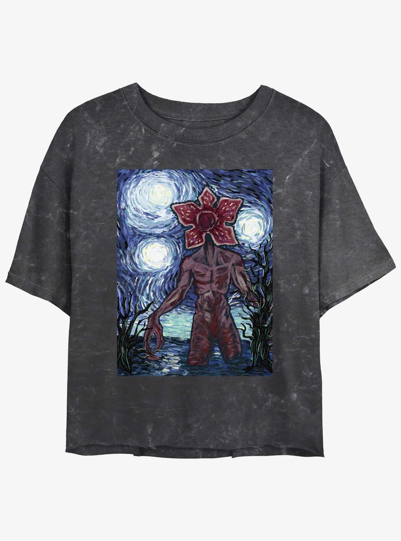 Stranger Things Starry Demogorgon Mineral Wash Womens Crop T-Shirt, BLACK, hi-res