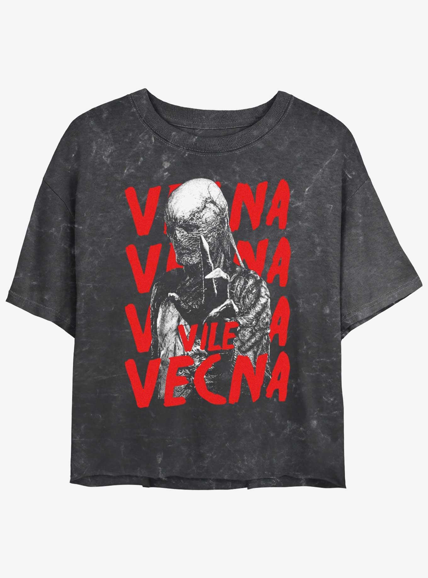 Stranger Things Vecna Horror Poster Mineral Wash Womens Crop T-Shirt, BLACK, hi-res