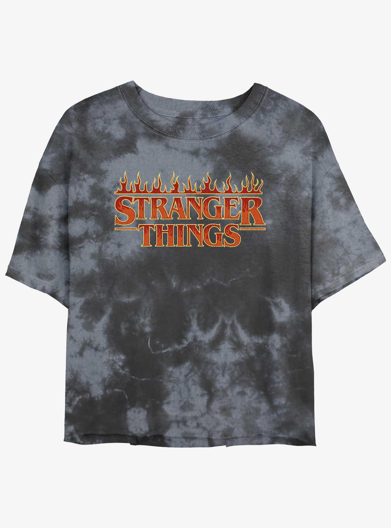 Stranger Things Fire Logo Tie-Dye Womens Crop T-Shirt, BLKCHAR, hi-res