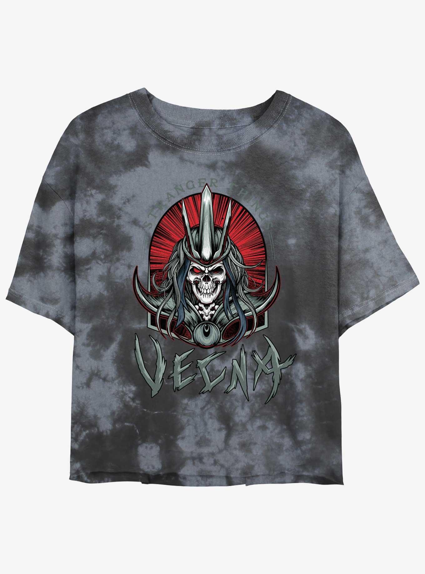 Stranger Things Vecna Tombstone Badge Tie-Dye Womens Crop T-Shirt, BLKCHAR, hi-res