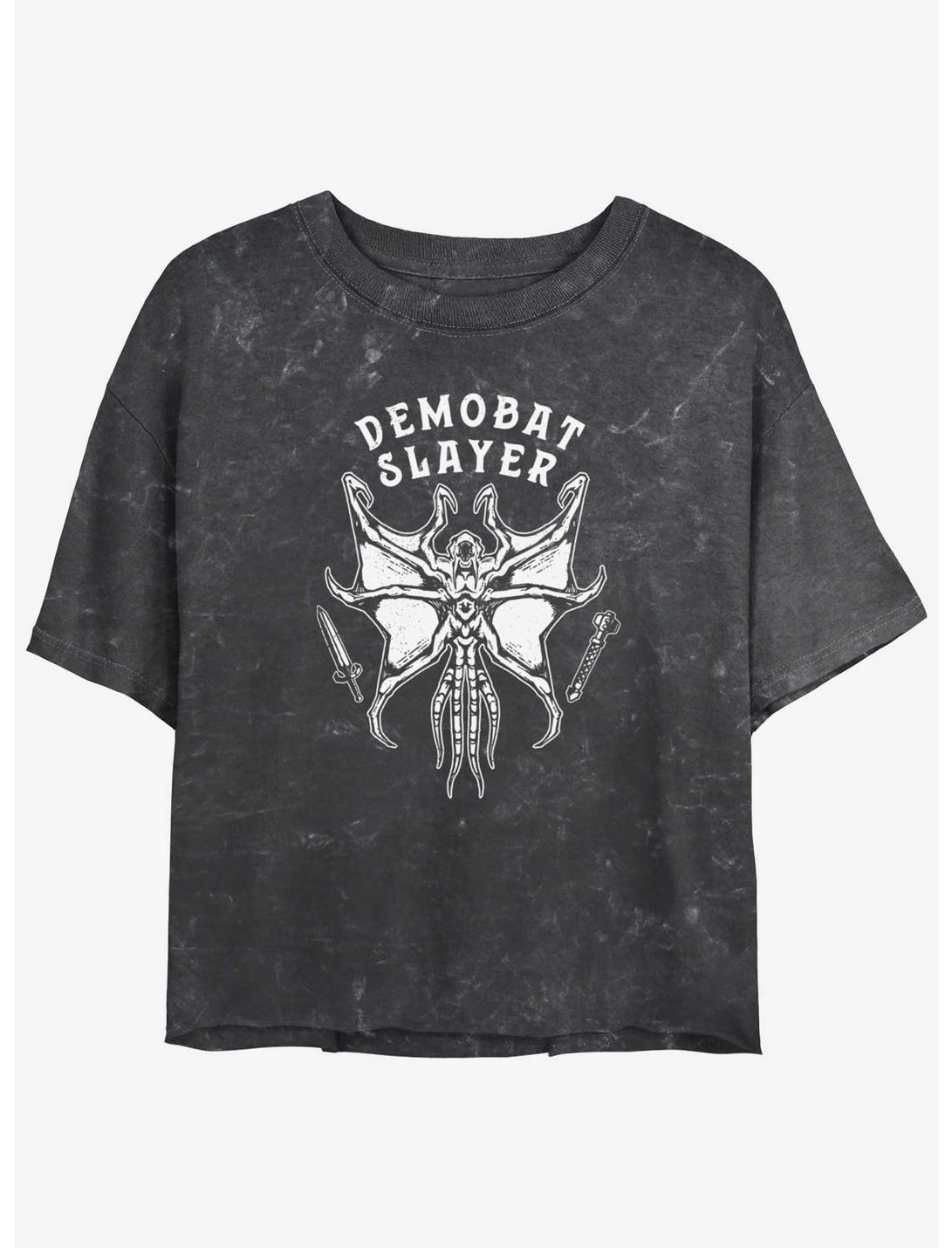 Stranger Things Demobat Slayer Mineral Wash Womens Crop T-Shirt, BLACK, hi-res
