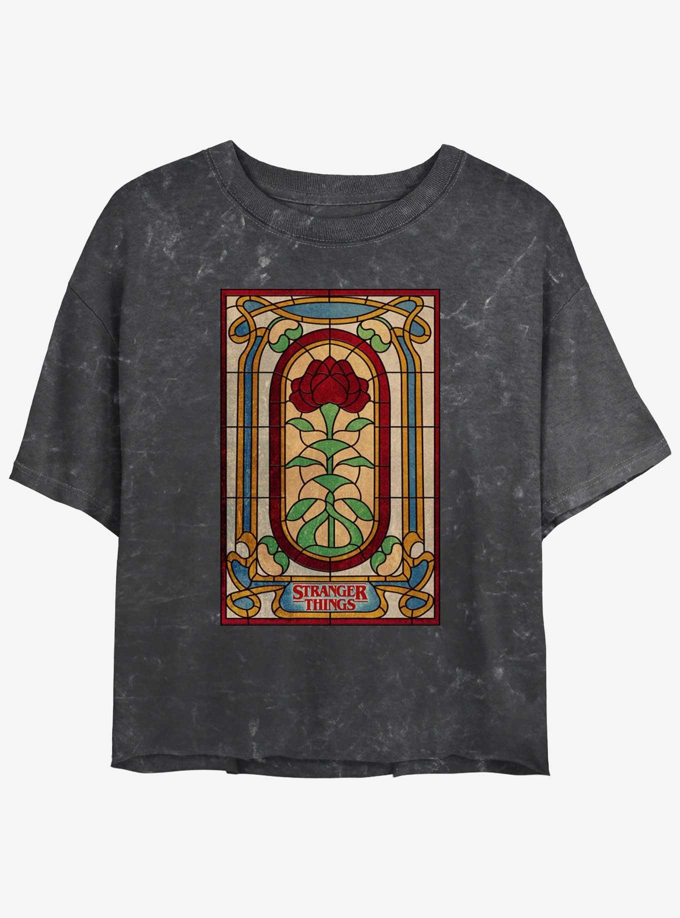 Stranger Things Stained Glass Rose Mineral Wash Womens Crop T-Shirt, , hi-res