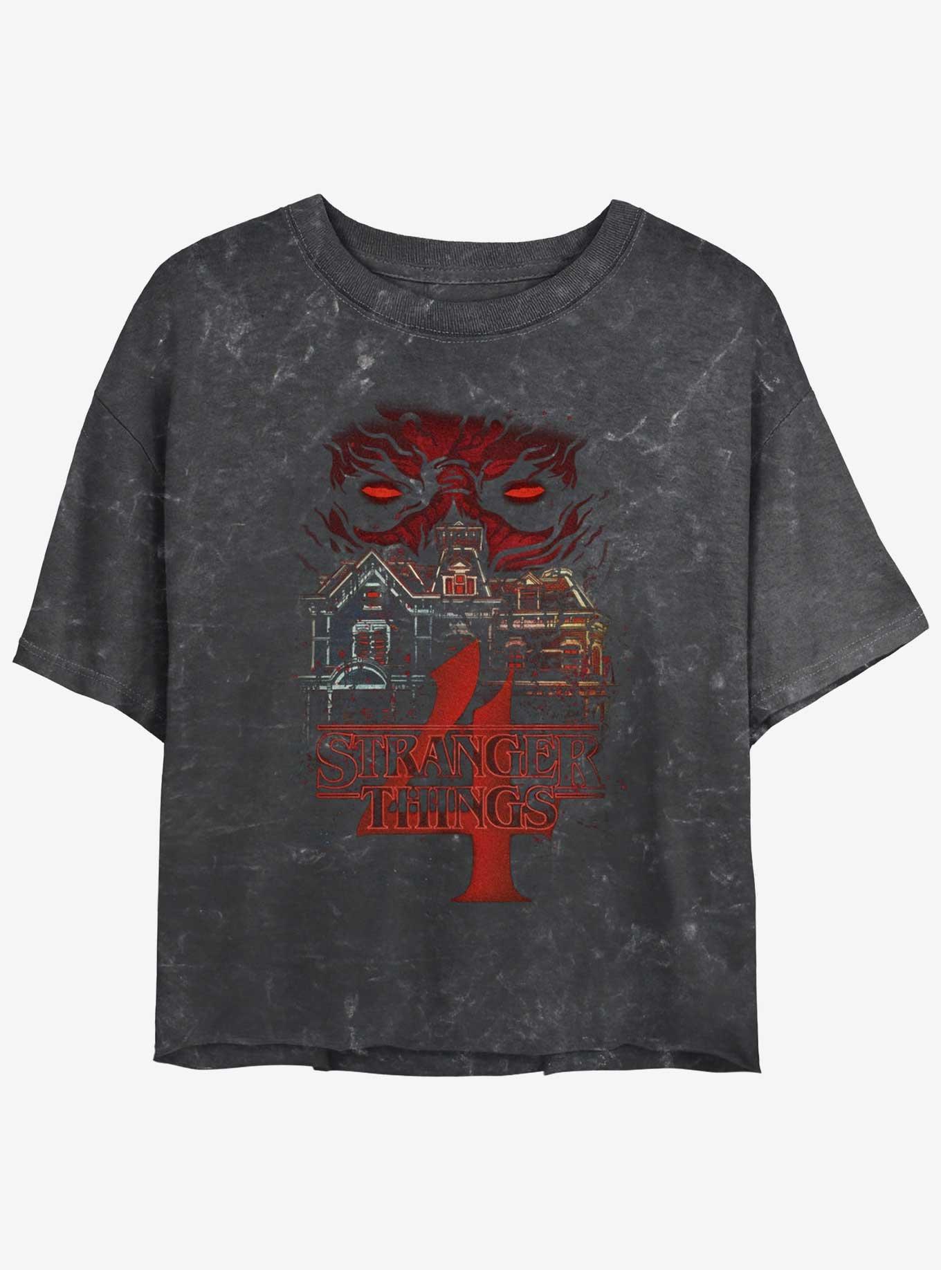 Stranger Things Vecna House Mineral Wash Womens Crop T-Shirt, BLACK, hi-res