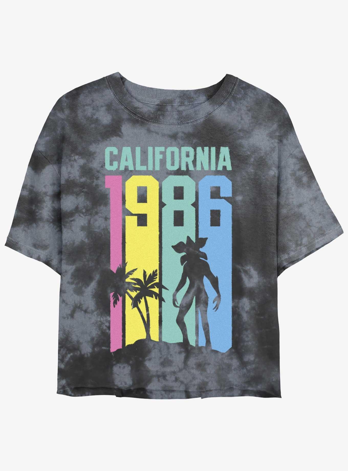 Stranger Things California Demogorgon Tie-Dye Womens Crop T-Shirt, BLKCHAR, hi-res