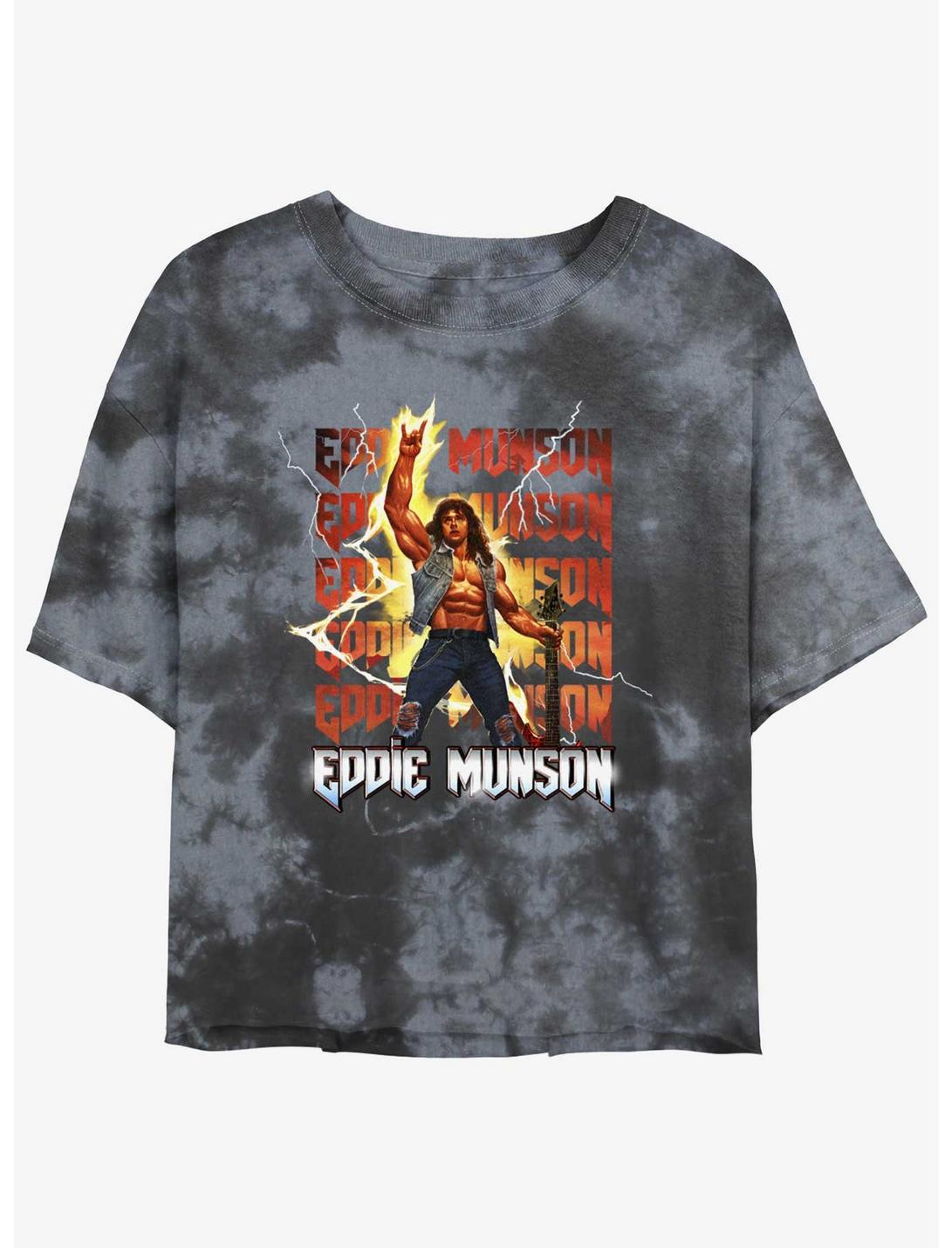 Stranger Things Eddue Munson Stack Tie-Dye Womens Crop T-Shirt, BLKCHAR, hi-res
