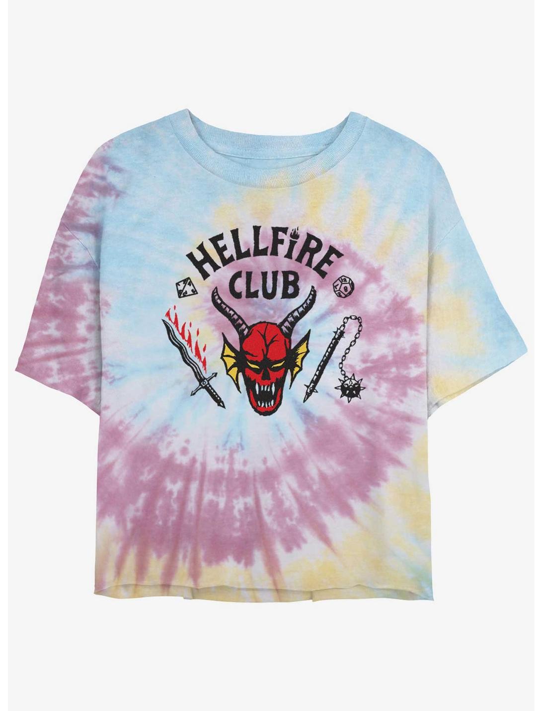 Stranger Things Hellfire Club Tie-Dye Womens Crop T-Shirt, BLUPNKLY, hi-res