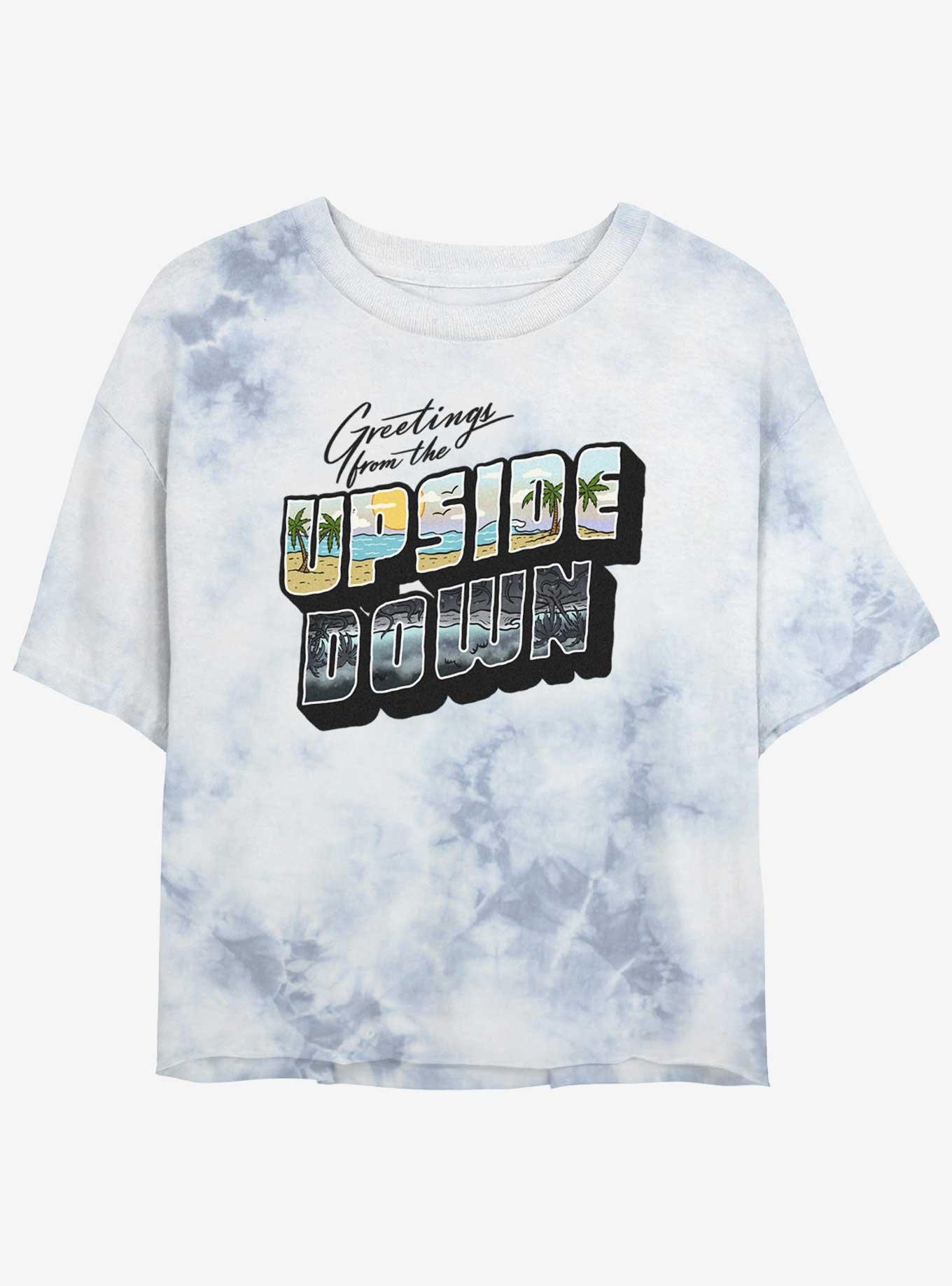 Stranger Things Upside Down Postcard Tie-Dye Womens Crop T-Shirt, WHITEBLUE, hi-res