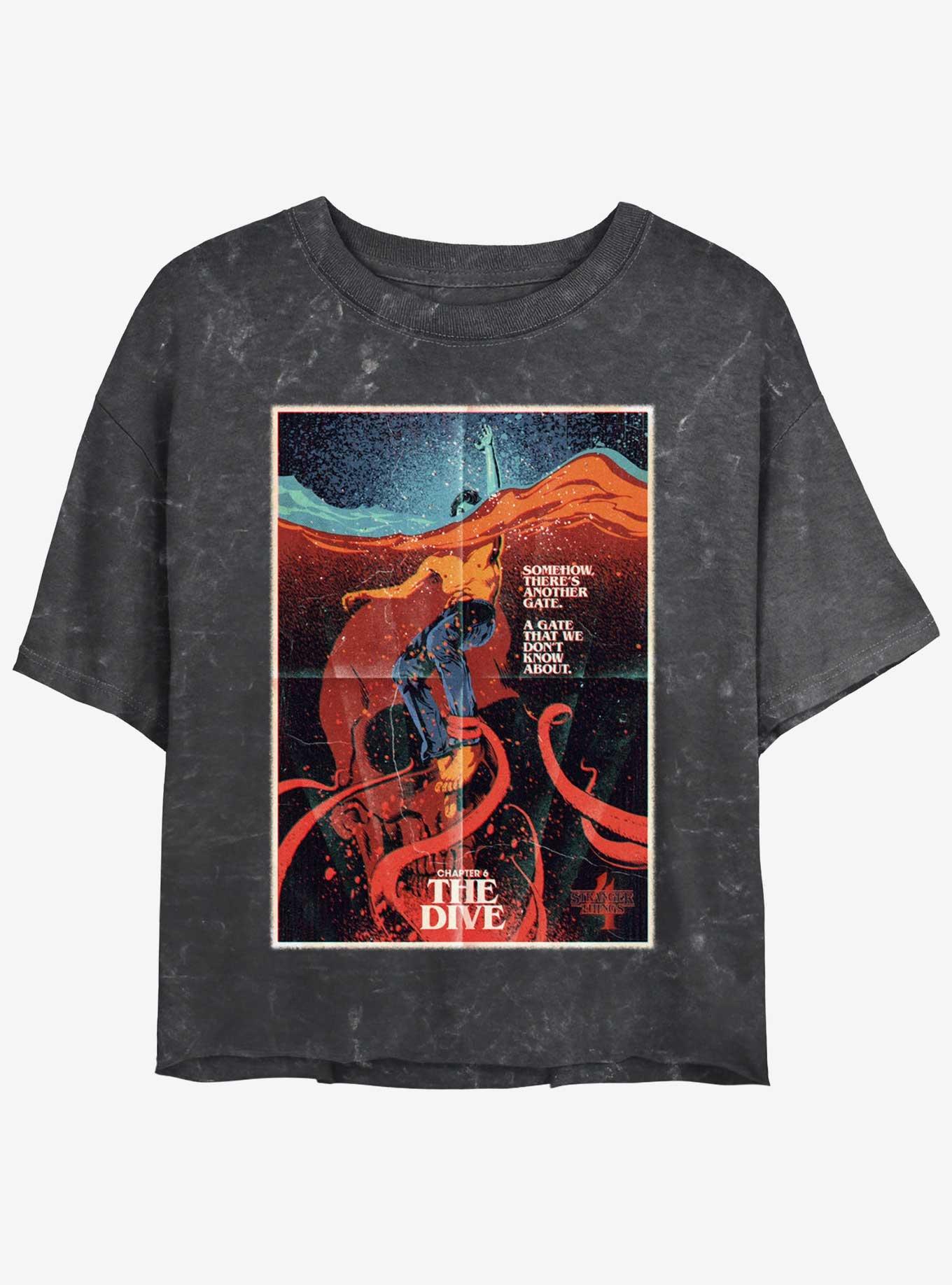 Stranger Things X Butcher Billy The Dive Mineral Wash Womens Crop T-Shirt, BLACK, hi-res