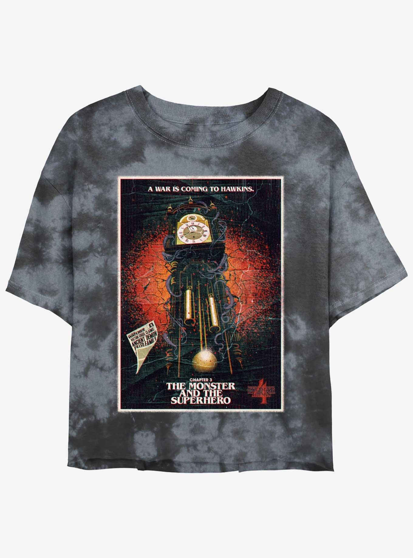 Stranger Things X Butcher Billy The Monster And The Superhero Tie-Dye Womens Crop T-Shirt, BLKCHAR, hi-res