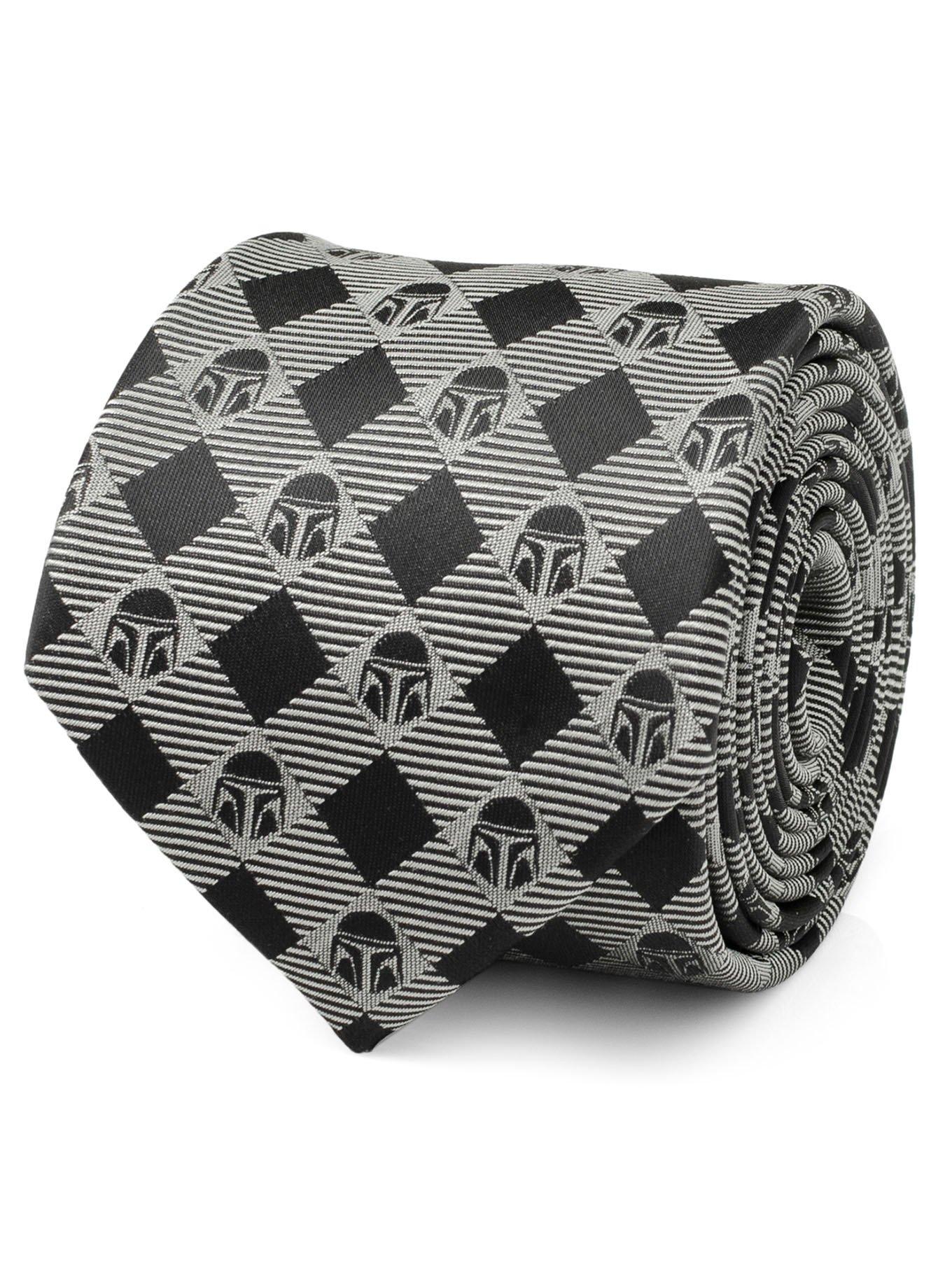 Star Wars The Mandalorian Plaid Black Gray Men's Tie, , hi-res