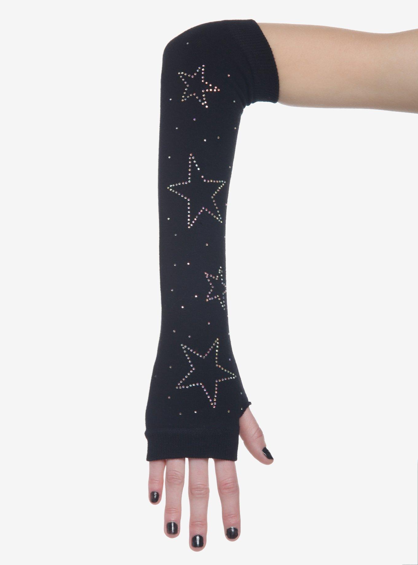 Black Rhinestone Stars Arm Warmers, , hi-res