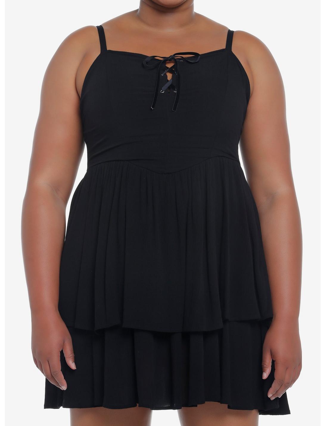 Black Strappy Tiered Dress Plus Size, BLACK, hi-res