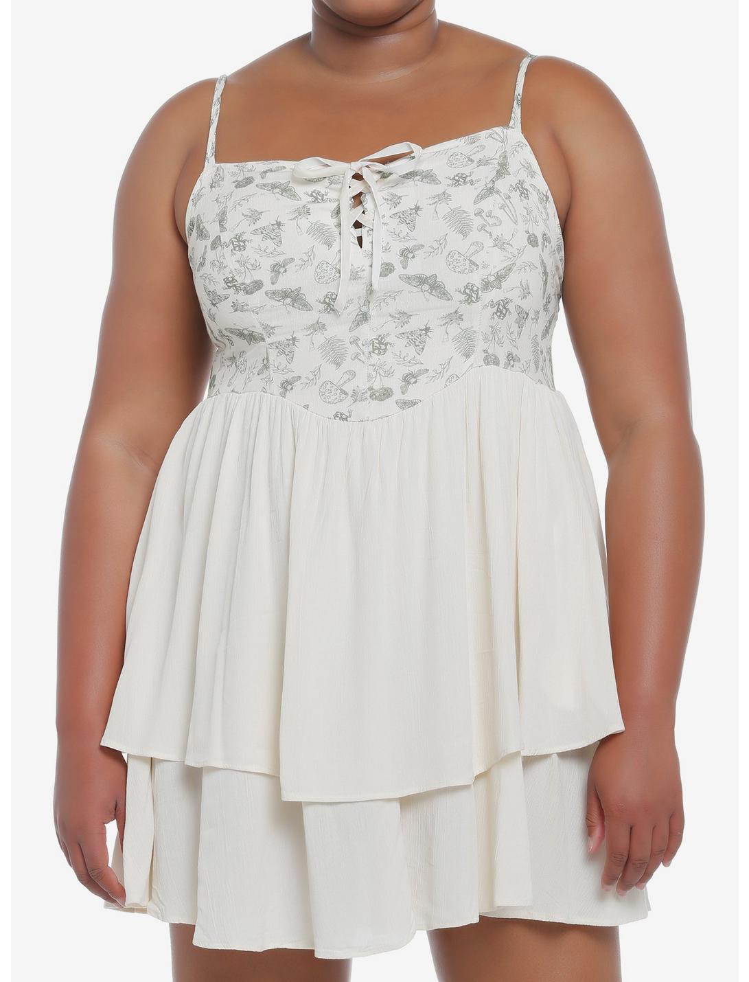 Cottagecore Ivory Strappy Tiered Dress Plus Size, MULTI, hi-res